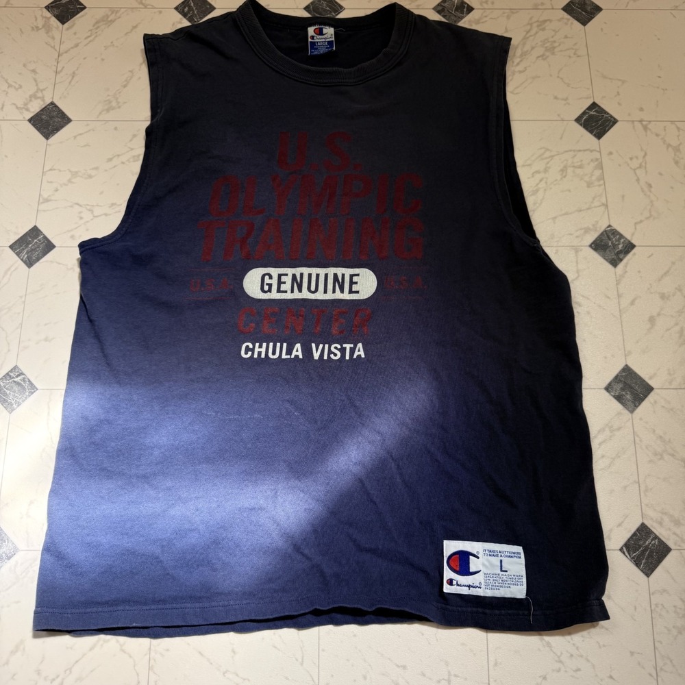 Vintage Champion US Olympic Training Center Tank Top Navy Sleeveless Mens Large